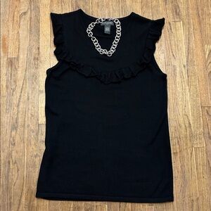 Banana Republic Unique Black Ruffle Yolk Sleeveless Sweater Large
